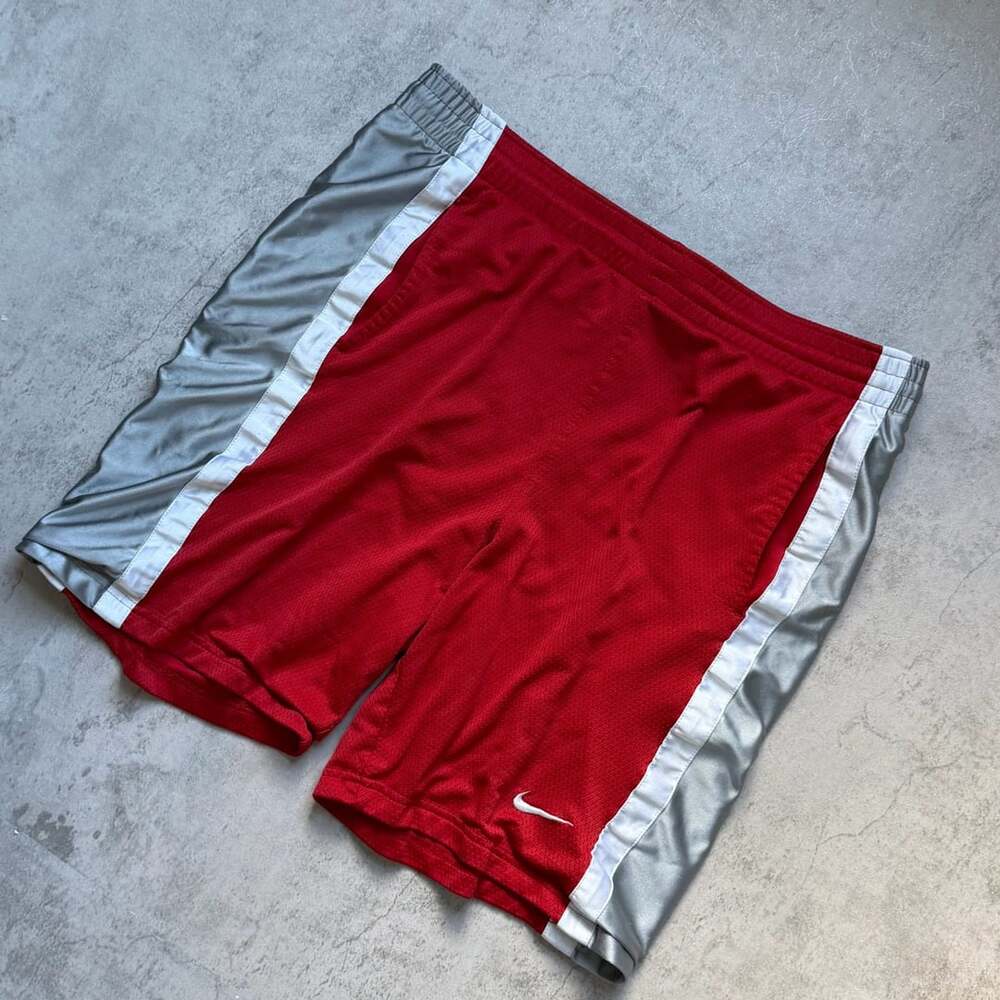 Nike Basketball Shorts Size M Red White Silver Mesh Athletic Gym